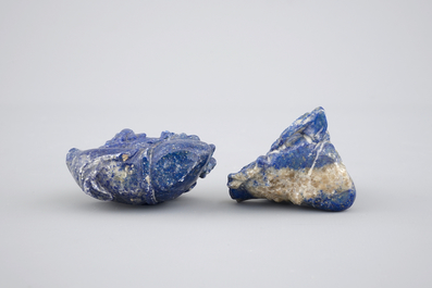 Two Chinese carved Lapis lazuli snuff bottles, 19th C.