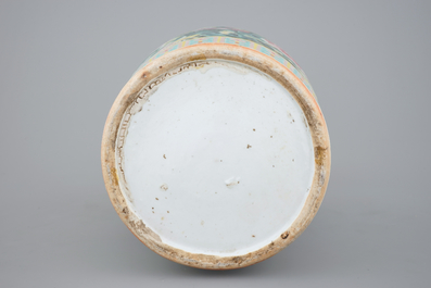 A tall Chinese famille rose vase with birds, 19th C.