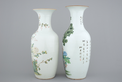 Two tall Chinese famille rose vases, 19th C.