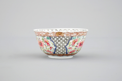 Two Chinese famille rose and gilt porcelain cups and saucers, Yongzheng, 1722-1735