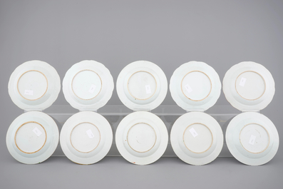 Ten Chinese porcelain famille rose plates, 18th C.