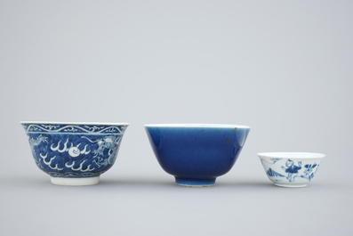 A collection of 18th C. Chinese blue and white bowls, mostly Kangxi, ca. 1700