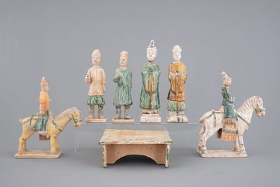 A collection of Chinese pottery funerary figures incl. horseriders, Ming Dynasty