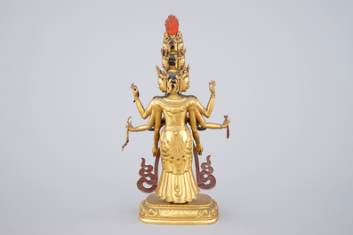 A fine Sino-Tibetan gilt bronze figure of Avalokitesvara, 17-18th C.