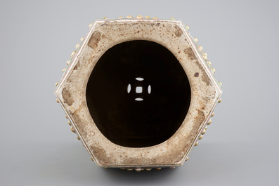 A Chinese Canton famille rose medallion hexagonal garden seat, 19th C.
