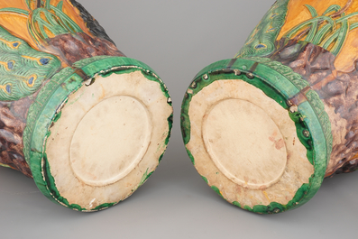 A pair of very tall Chinese sancai glazed vases, 1st half 20th C.