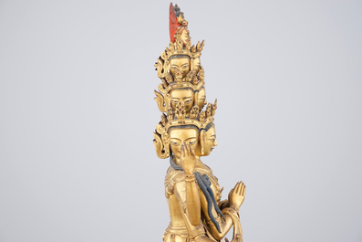 A fine Sino-Tibetan gilt bronze figure of Avalokitesvara, 17-18th C.