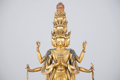 A fine Sino-Tibetan gilt bronze figure of Avalokitesvara, 17-18th C.