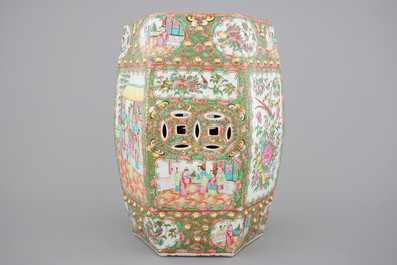 A Chinese Canton famille rose medallion hexagonal garden seat, 19th C.