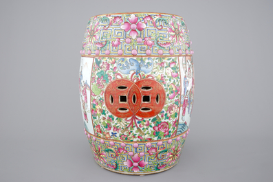 A fine Chinese famille rose porcelain garden seat, 19th C.