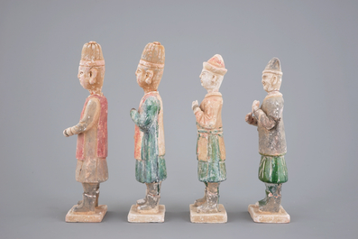 A lot of 4 Chinese pottery funerary figures, Ming Dynasty