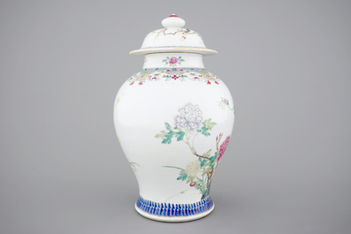A fine Chinese famille rose vase and cover, 19th C.
