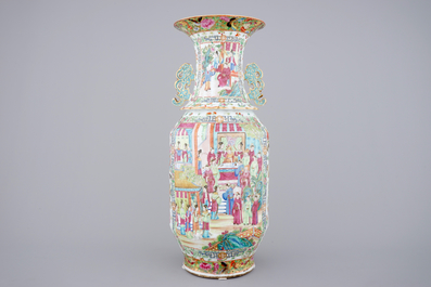 A large Chinese Canton famille rose vase with court scenes, Daoguang, 19th C.