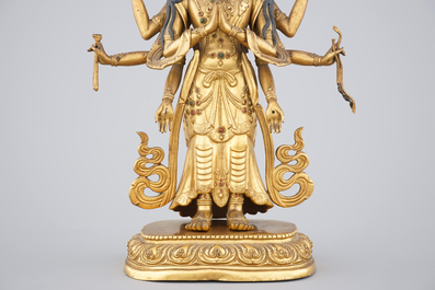 A fine Sino-Tibetan gilt bronze figure of Avalokitesvara, 17-18th C.