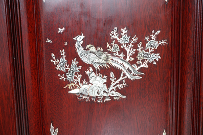 A heavy rosewood liquor cabinet inlaid with mother of pearl, probably Thai, 20th C.