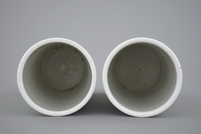 A pair of Chinese porcelain landscape hat stands, 19/20th C.