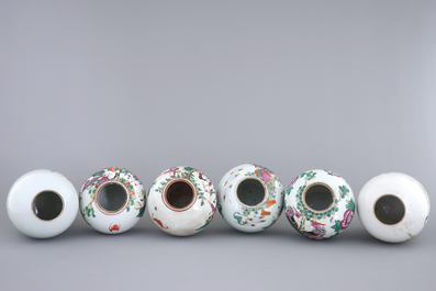 A lot of 6 Chinese famille rose ginger jars, 19/20th C.