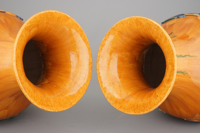 A pair of very tall Chinese sancai glazed vases, 1st half 20th C.