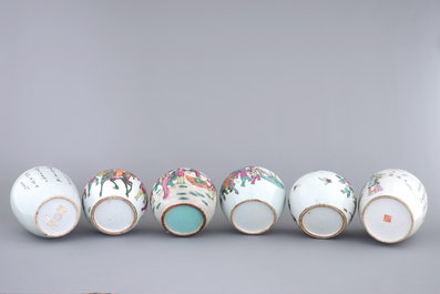 A lot of 6 Chinese famille rose ginger jars, 19/20th C.