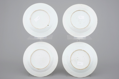 Four good Chinese famille rose plates with cocks, 18th C.