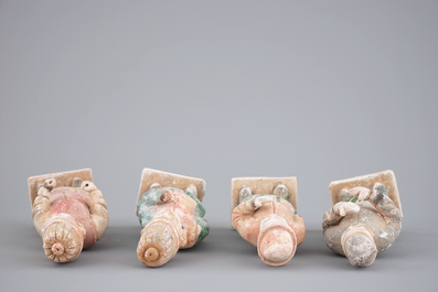 A lot of 4 Chinese pottery funerary figures, Ming Dynasty