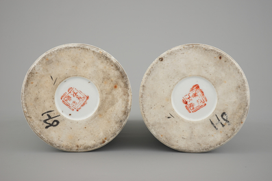 A pair of Chinese porcelain landscape hat stands, 19/20th C.