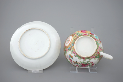 A set of 8 large Chinese Canton rose medallion armorial cups and saucers, 19th C.