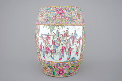 A fine Chinese famille rose porcelain garden seat, 19th C.