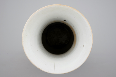 An unusual tall Chinese porcelain coral red ground vase, 19th C.