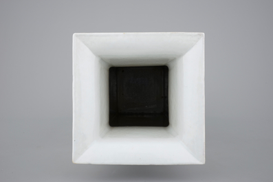 A tall square Chinese famille rose vase, 19th C.