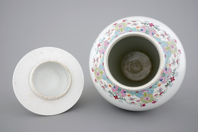 A fine Chinese famille rose vase and cover, 19th C.