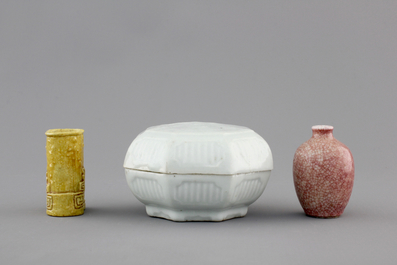 A Qingbai box and cover and two miniature vases, 18th C.