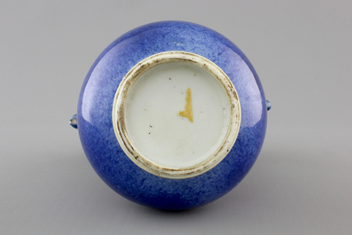A Chinese blue poudre gold-painted jug, Kangxi, ca. 1700
