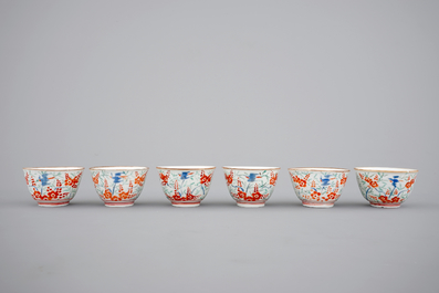 Six Japanese Kakiemon porcelain cups, 18th C.