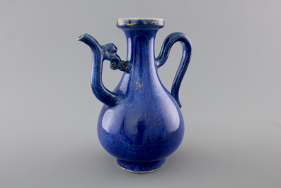 A Chinese blue poudre gold-painted jug, Kangxi, ca. 1700