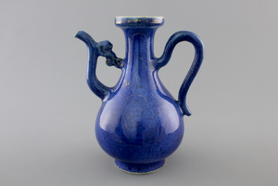 A Chinese blue poudre gold-painted jug, Kangxi, ca. 1700