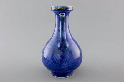 A Chinese blue poudre gold-painted jug, Kangxi, ca. 1700