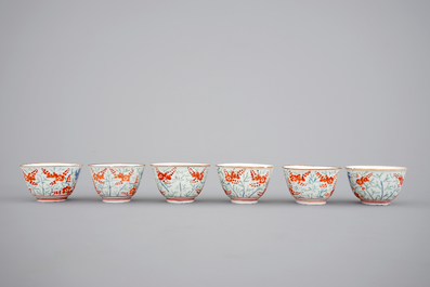 Six Japanese Kakiemon porcelain cups, 18th C.