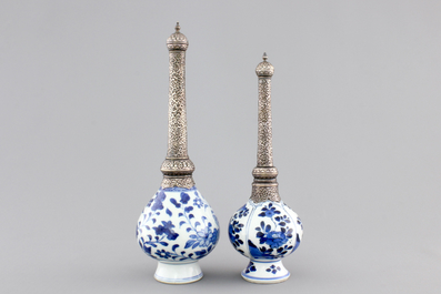 Two Chinese porcelain silver-mounted water sprinklers for the Islamic market, Kangxi