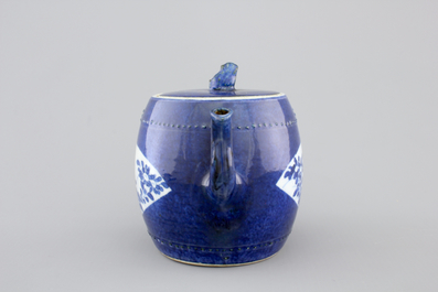 A Chinese porcelain powder blue teapot and cover, Kangxi, ca. 1700