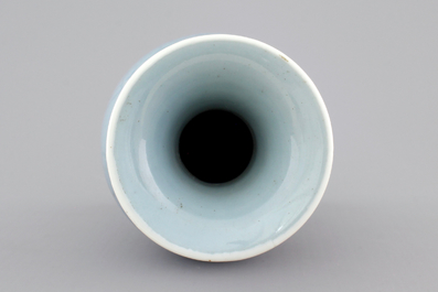A Chinese porcelain monochrome underglaze decorated vase, 19/20th C.