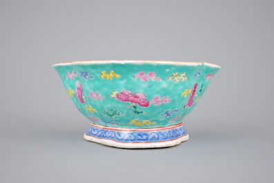 Five Chinese famille rose porcelain bowls, 19th C.