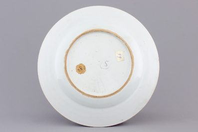 A Chinese famille rose porcelain plate with Shou Lao on a crane, 18th C.