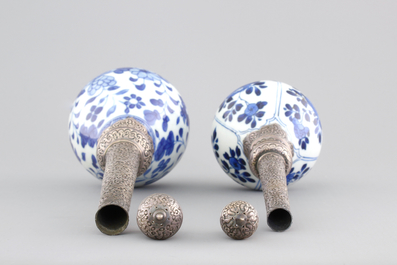 Two Chinese porcelain silver-mounted water sprinklers for the Islamic market, Kangxi