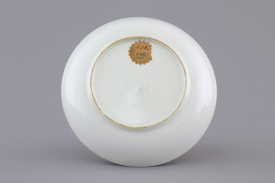A Chinese grisaille porcelain European subject cup and saucer, Qianlong, 18th C.