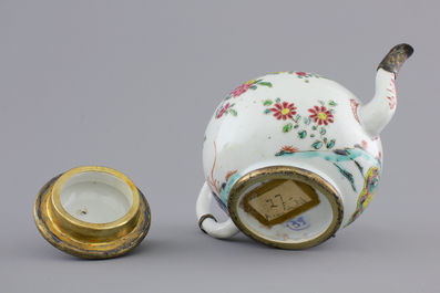 A Chinese silver-mounted famille rose porcelain teapot, Yongzheng-Qianlong, 18th C.