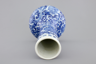 A blue and white Chinese porcelain bottle-shaped vase with Wan-Li mark, Kangxi, ca. 1700