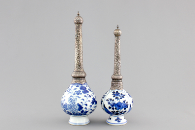 Two Chinese porcelain silver-mounted water sprinklers for the Islamic market, Kangxi