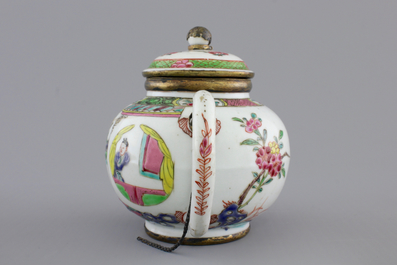 A Chinese silver-mounted famille rose porcelain teapot, Yongzheng-Qianlong, 18th C.