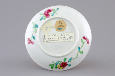A Chinese famille rose and gilt cup and saucer with a harbour scene, Yongzheng, 1722-1735
